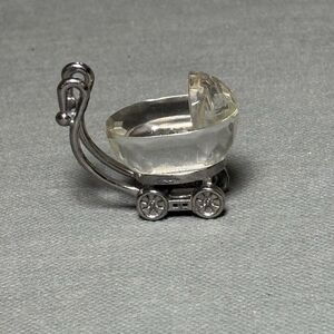 Crystal Baby Carriage Pram Figurine Silver Tone Metal-Mini figurine